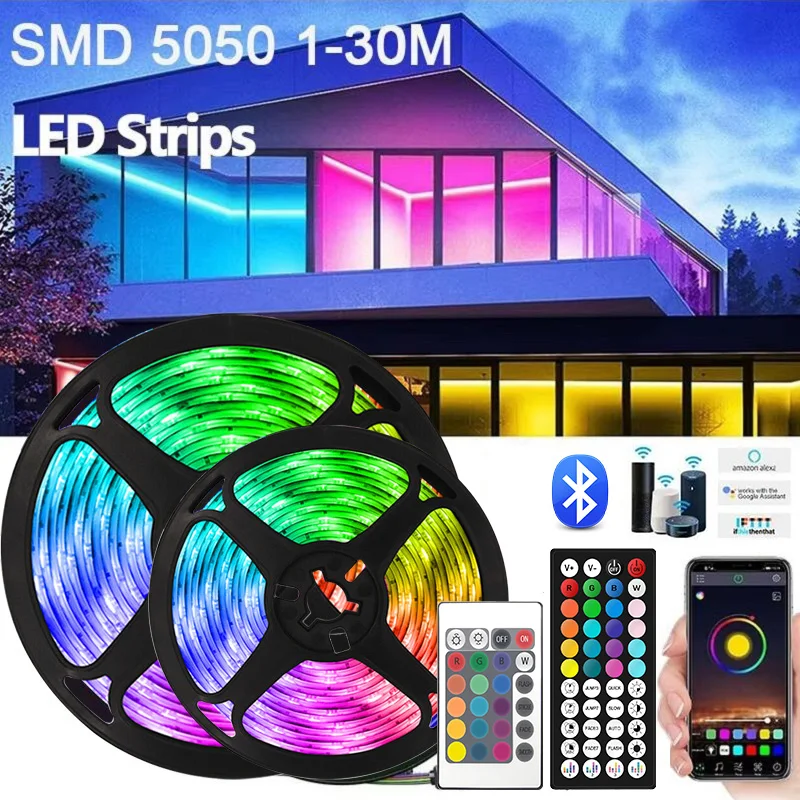 5V USB LED Lights For Room 5050 RGB Led Strip 1-30M Bluetooth App Diode Tape Gamer Deco Lighting Adhesive Ribbon For Christmas