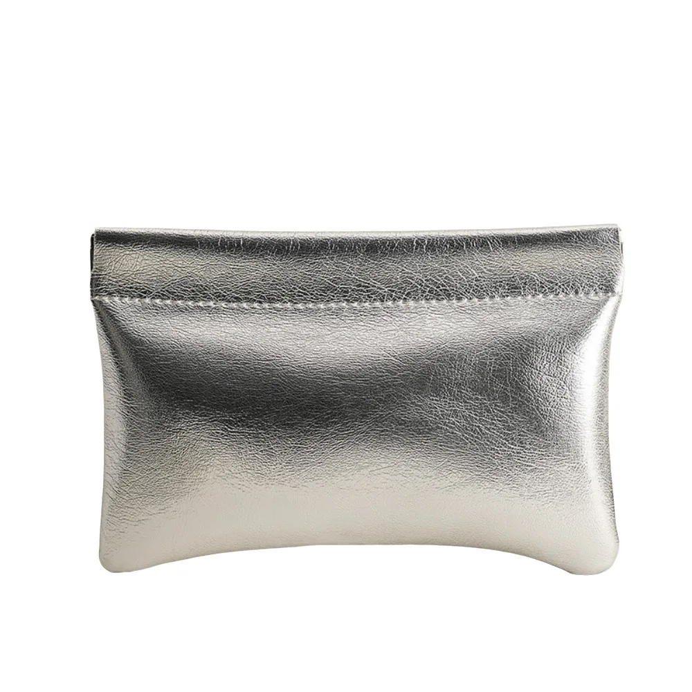 Fashion Automatic Closing Mini Cosmetic Bag Soft Pu Leather Solid Color Makeup Pouch Portable Travel Storage Bag