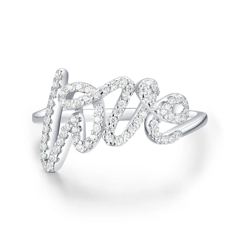 

Luxury Jewelry S925 Sterling Silver Full Diamond Letter LOVE Ring for Women