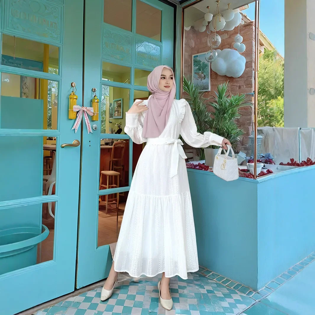 Eid mubarak dubai branco abaya plissado maxi vestido feminino muçulmano ramadan vestido peru kaftan jalabiya caftan musulmane femme vestidos