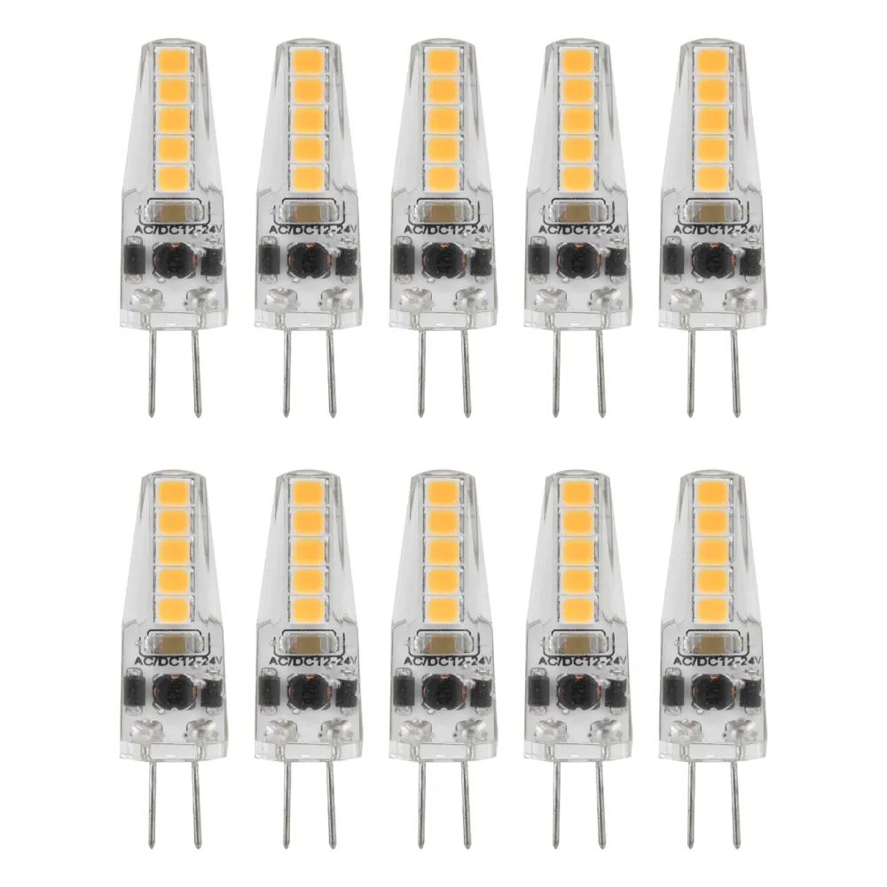 10pcs Easy 2W G4 LED Bulb AC12‑24V 2700K Halogen Replacement Bulbs Bi-Pin Base Bulbs Table Lamp