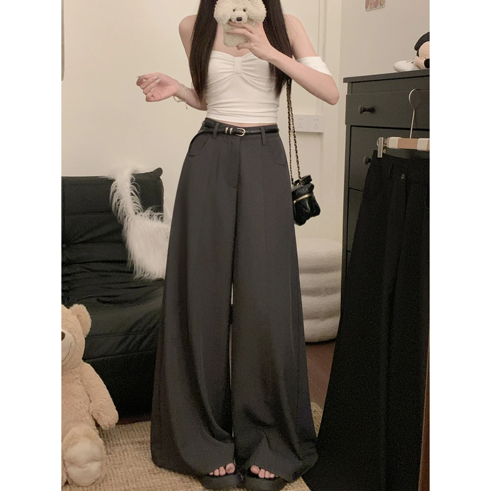 

Новые женские брюки 2026 года с высокой талией, широкими штанинами, свободного кроя, повседневные, в пол, однотонные, стройнящие, костюмные, струящиеся, элегантные