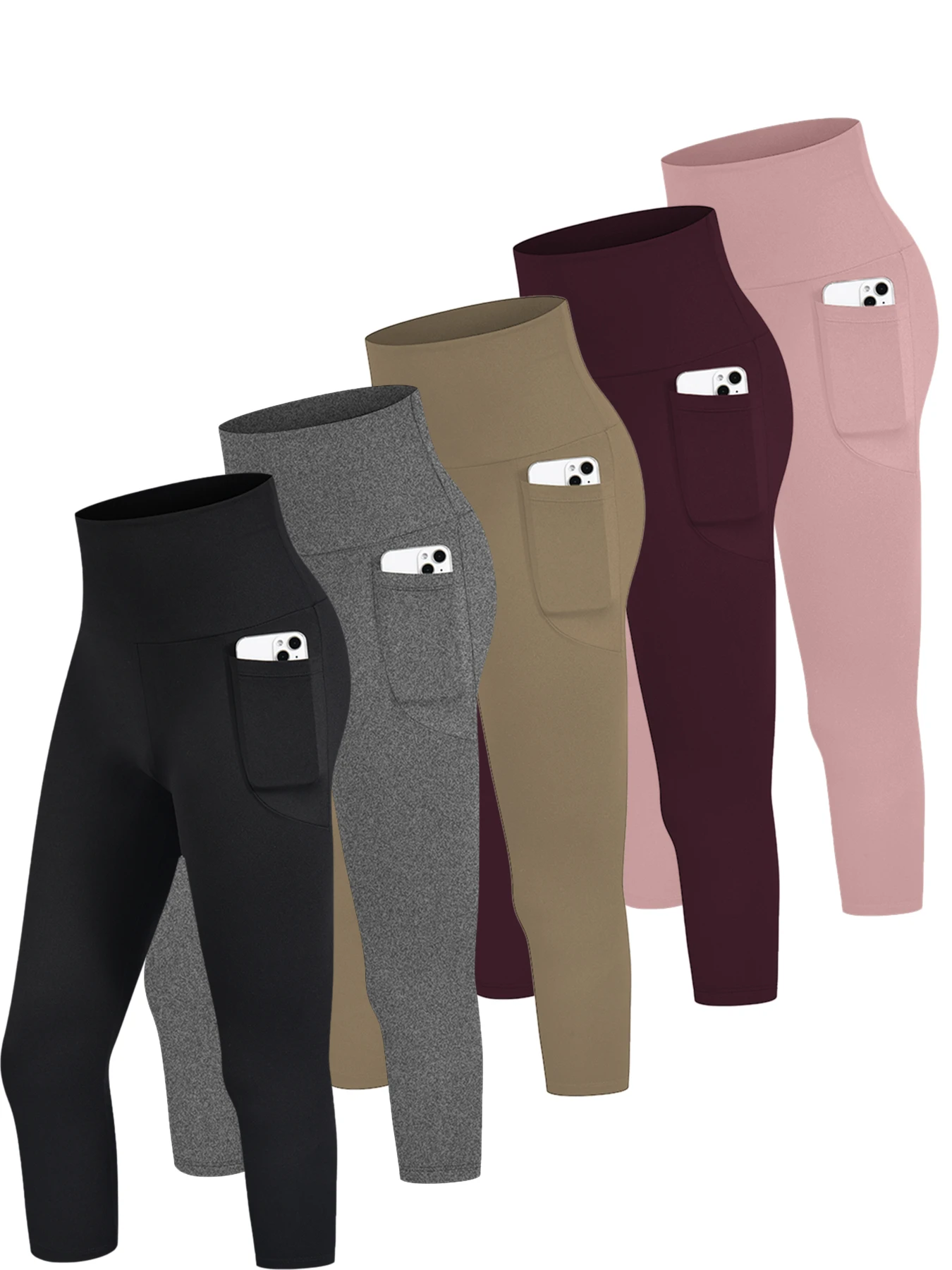 

5 пар женских леггинсов с высокой талией и карманами, супермягкие, непрозрачные, для тренировок, бега, йоги, с эффектом push-up, для спортзала