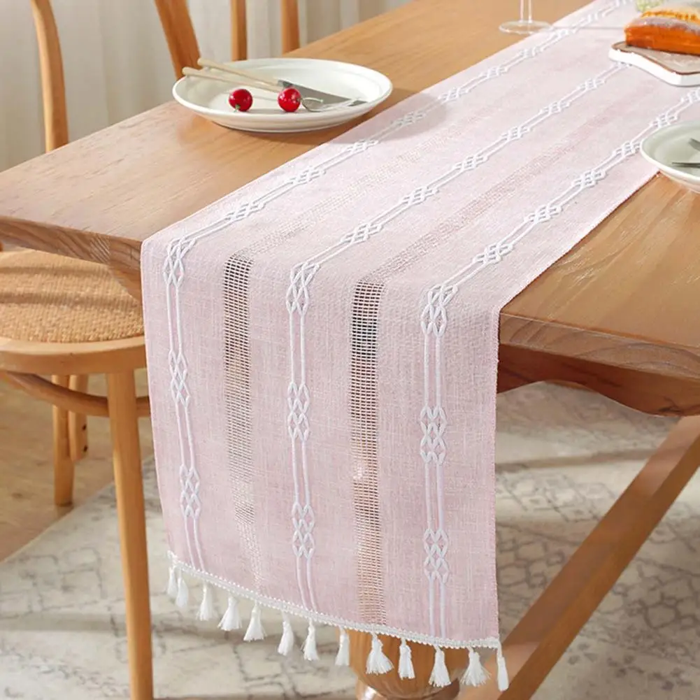 Nordic Style Table Runner Elegant Satin Table Runner with Tassel Detail for Wedding Party Hotel Banquet Prom Decor Stain-proof