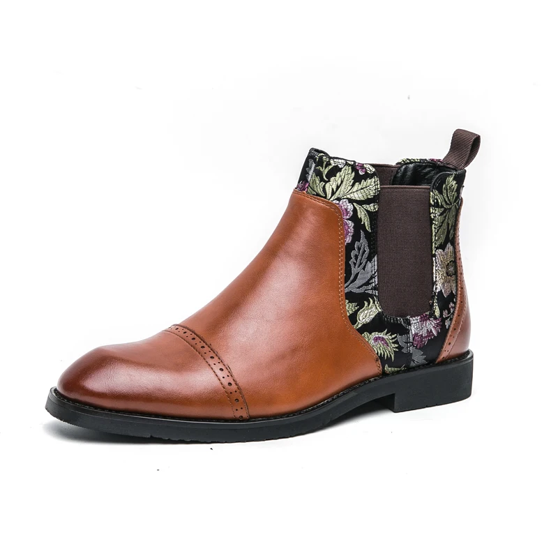 

Chinese Style Jacquard Chelsea Boots Elasti Fashionable Personalized Business Leisure Office Wedding Banquet Trendy Boots