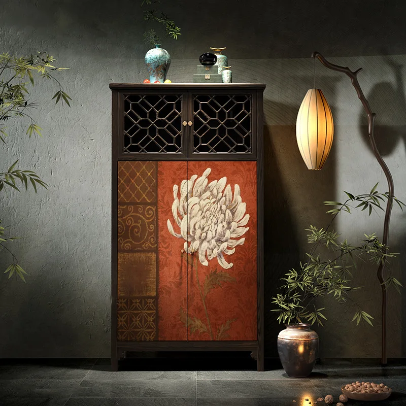 

aesthetic solid wood wardrobe flower and bird elements dining side cabinet chest bedroom living room storage locker