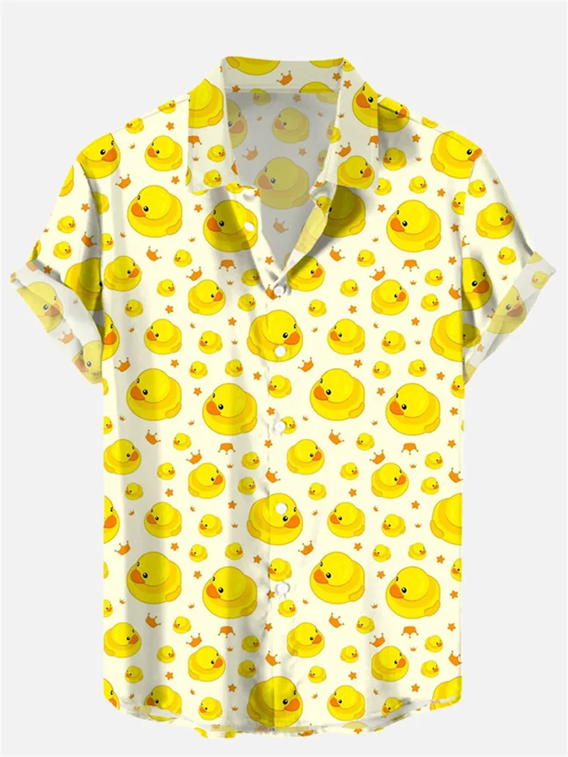 Cute Duck Shirt For Men Splicing Cartoon Animal 3D Printed Short Sleeve Shirts Fashion Hawaiian Shirts Unisex Harajuku Blouse