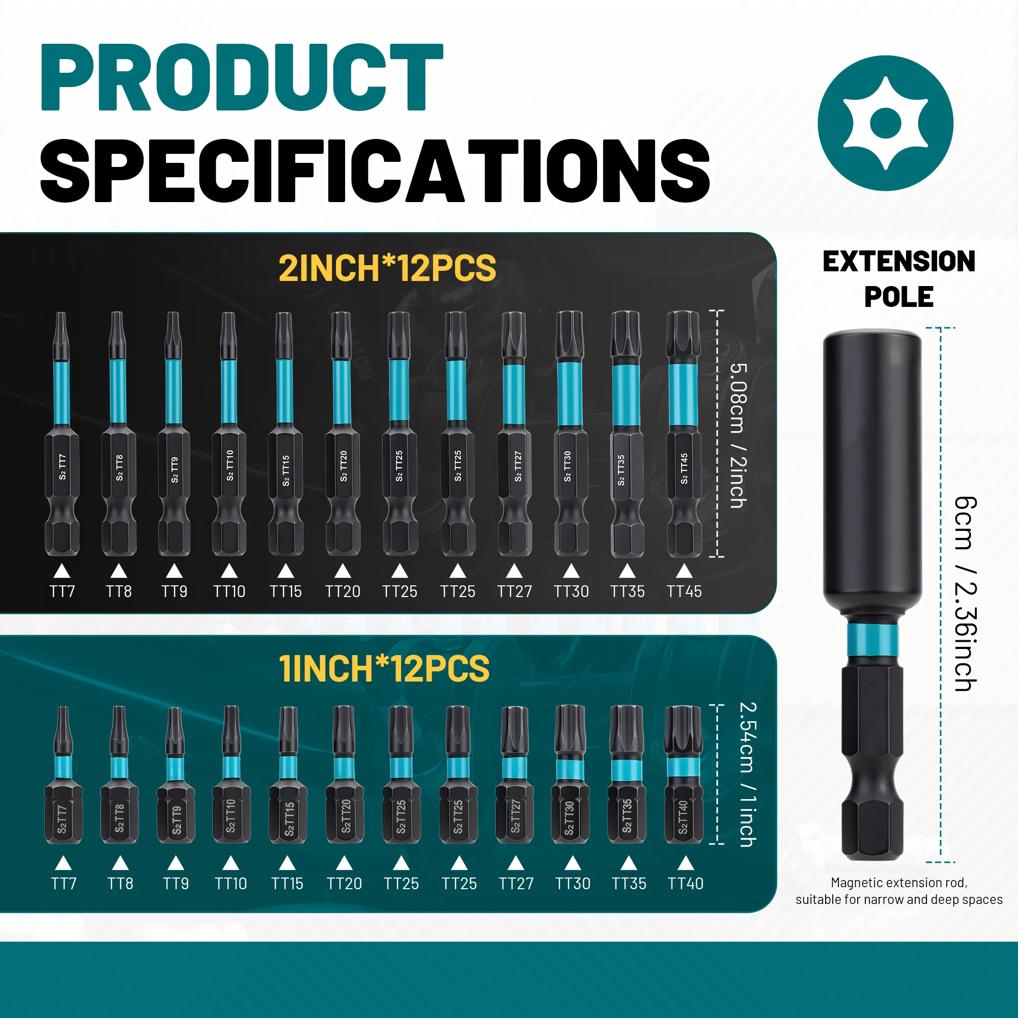 25-teiliges manipulationssicheres Torx-Bit-Set, magnetischer Schraubendreher, Stern-Bits für Schlagschrauber, S2-Stahl-Drehmoment-Bit-Set mit Aufbewahrungsbox – Detail 2