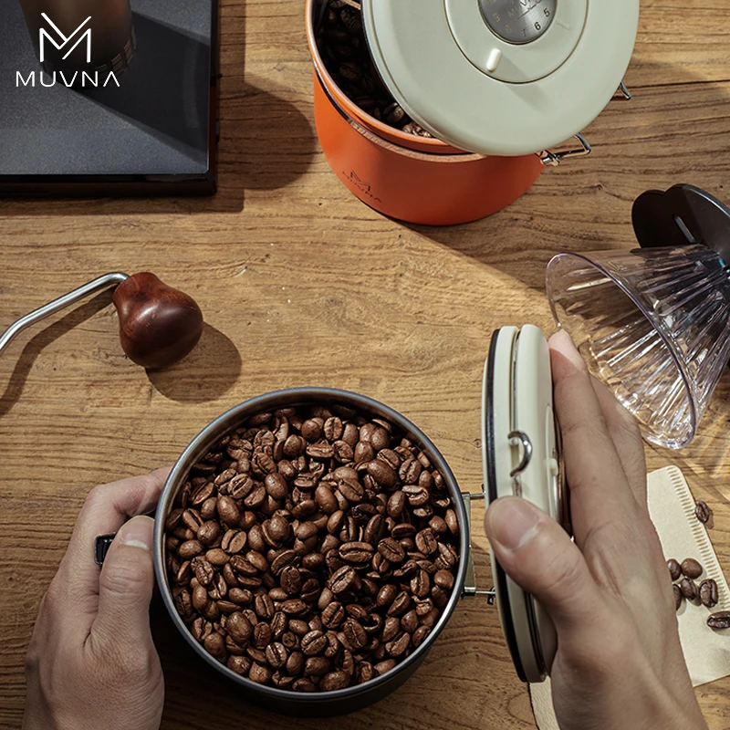 MUVNA Vacuum Coffee Container 304 Stainless Steel,One-Way Valve Airtight Canister Date Dial for Coffee Bean Tea Sugar Storage