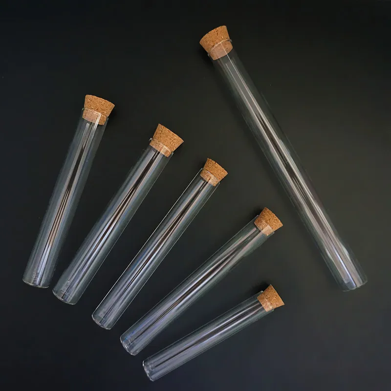 24pcs/lot All Sizes Clear Lab Flat Bottom Thickening  Glass Test Tube with Cork Stoppers