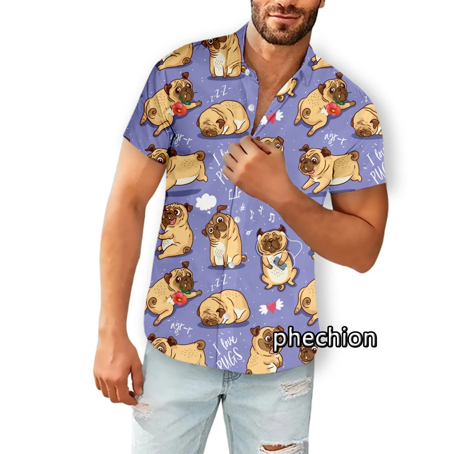 

Summer Hawaiian Mens Short Sleeve Beach Shirts Casual cartoon dog 3D Printed Shirts Plus Size S-5XL Fashion Men Tops U02