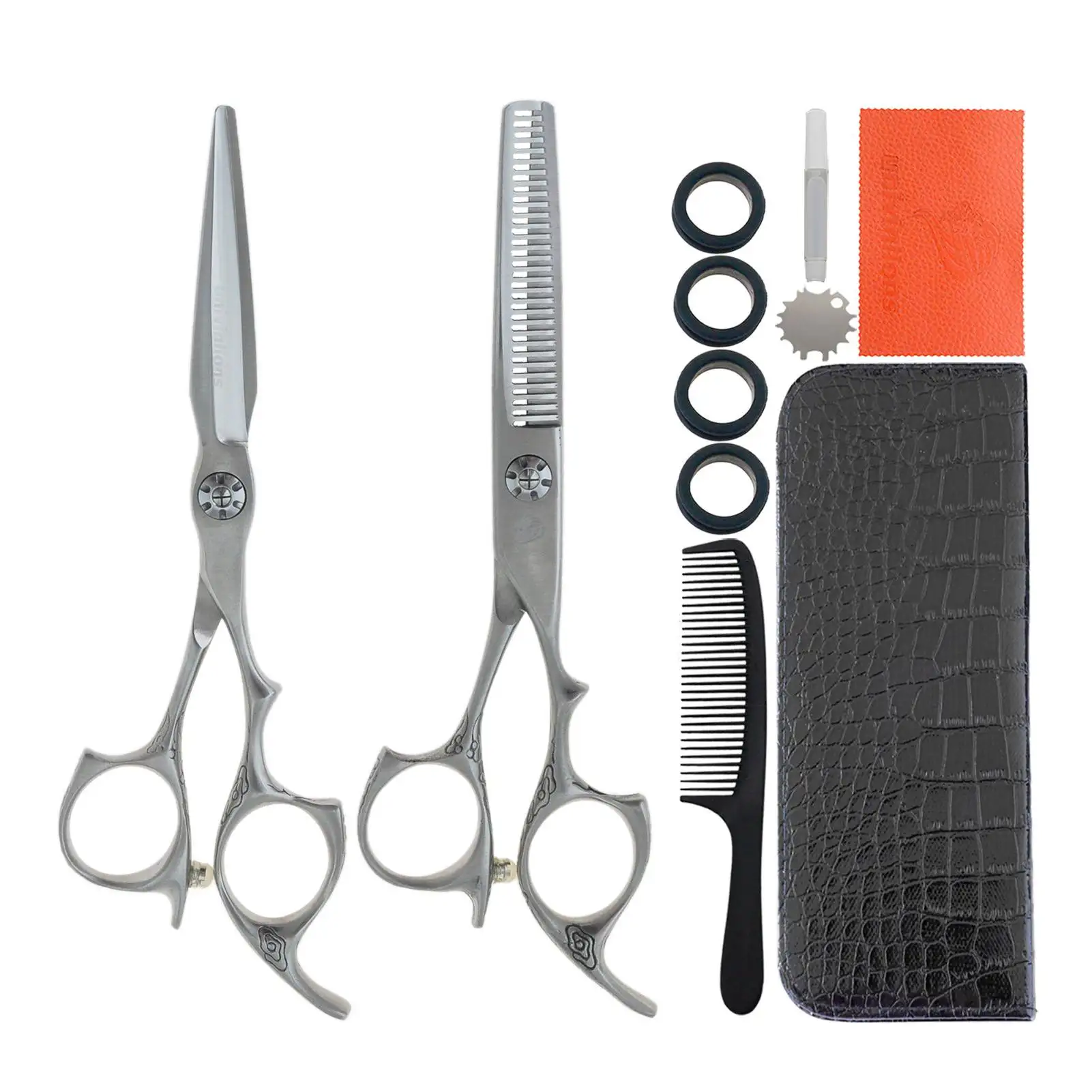 5.5 Inch Professional Hairdressing Scissors Kit Japan 440C Salon Hair Clippers Barber Shears Kit Matte Silver Silicone Rings