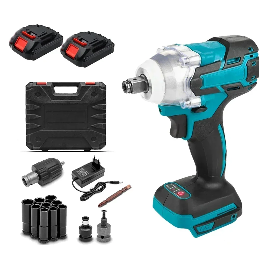 18V 2 in 1 Brushless Electric Impact Wrench 1/2Inch Household Power Tools 15000Amh Li Battery LED Light Adapt To Makita Battery