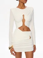 CNYISHE O Neck Hip Wrap Women Dresses Long Sleeve Hollow Out Fashion Sexy Club Skinny Solid Hip Wrap Bodycon Female Elegant - Image 5