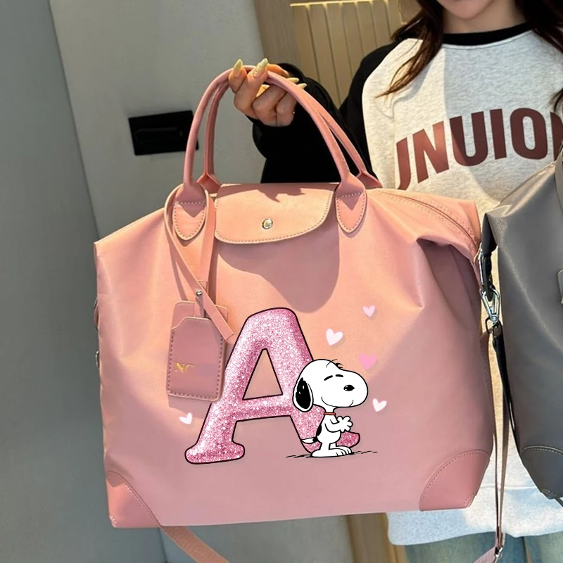 

Snoopy Shoulder Bag Large Capacity Portable Outdoor Travel Bag Cartoon Anime Letter A-Z Pattern Handbag Friend's Birthday Gift