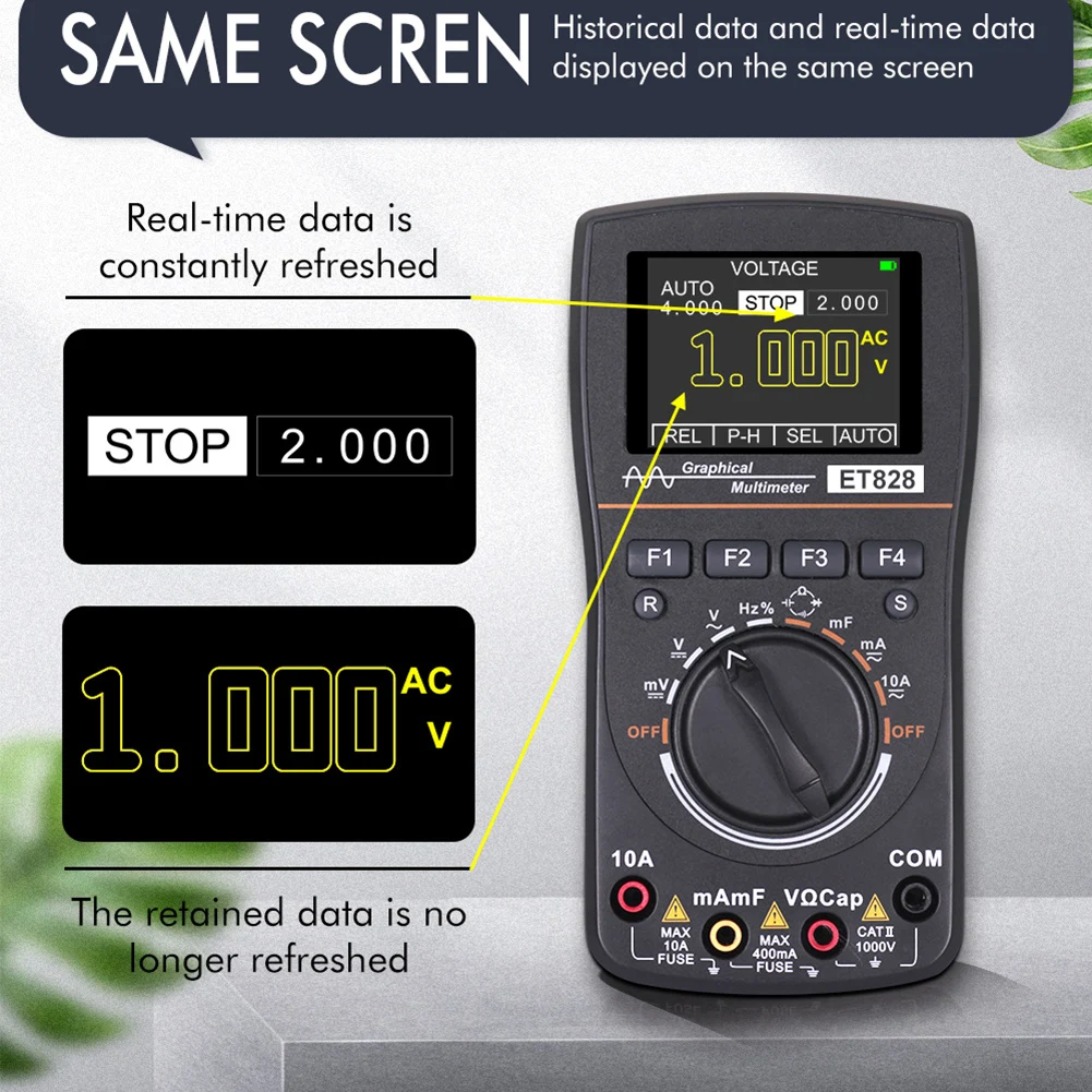 ET828Pro 10 MHz 50 Mps/s El Osiloskopu 6000 Sayım True RMS Multimetre Voltmetre Ampermetre Otomotiv Osiloskop