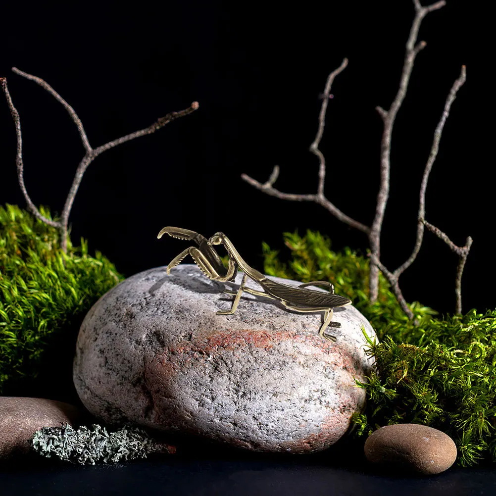 

2pcs Copper Mantis Vintage Brass Animal Sculpture Tabletop Desktop Home Decor Ornament Craft Mantel Decoration Indoor Room