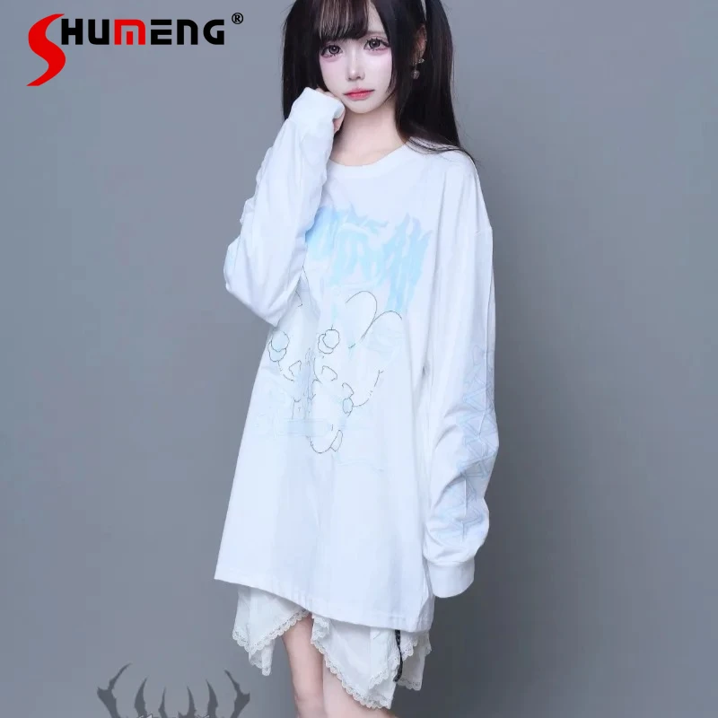 

Хлопковая футболка с длинными рукавами и мультяшным принтом, толстовка, пальто, тип массового производства, топ, милые милые толстовки с японским мультяшным рисунком, футболки