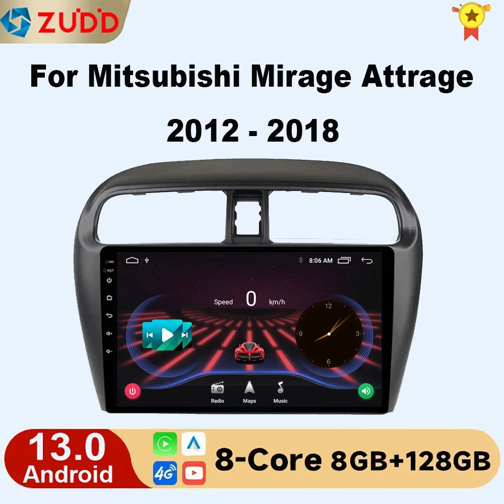 Android 13 2din Car Radio For Mitsubishi Mirage Attrage 2012-2018 Multimidia System Video Player Navigation DSP IPS Carplay