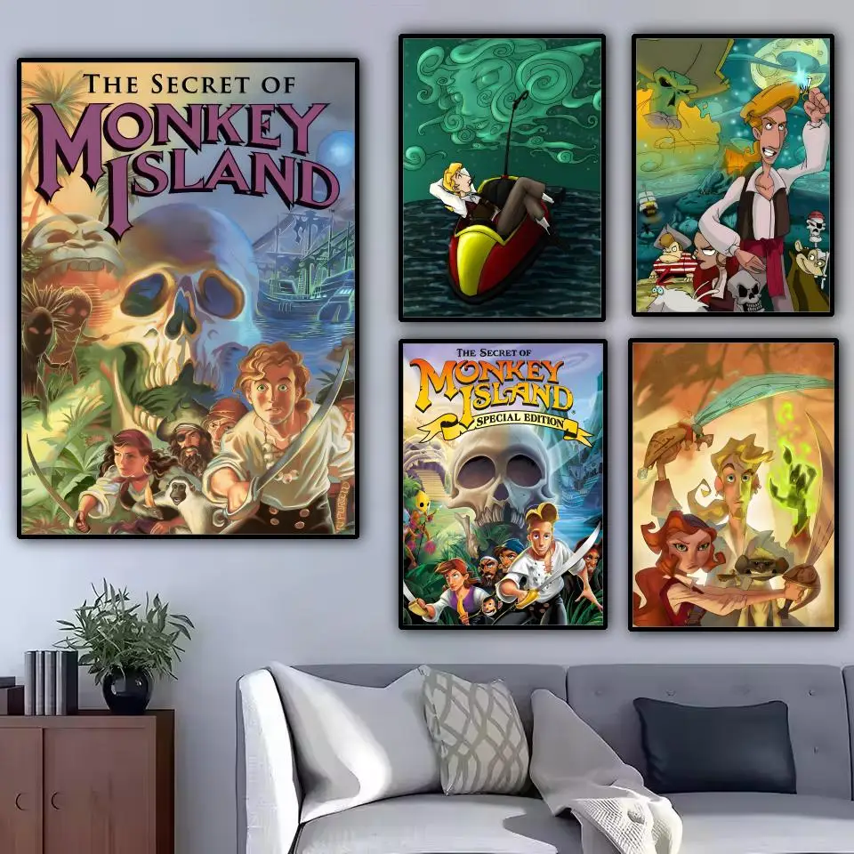Póster en lienzo de caligrafía con pintura del Secret Of Monkey Island: decoración de pared duradera resistente al agua sin arrugas para todos los espacios