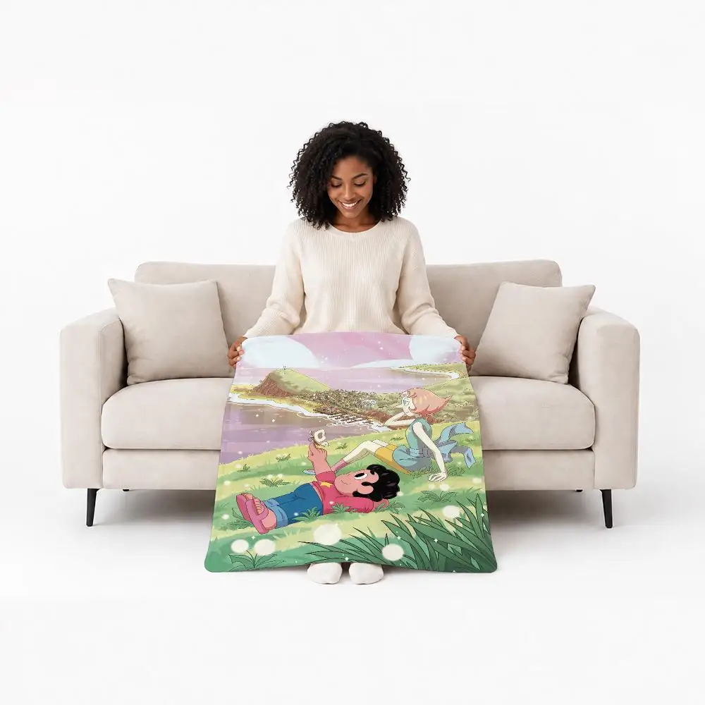 Colorful Cartoon Steven Universe Throw Custom Printed Flannel Fleece Blanket for Sofa Bed Office Travel & Camping