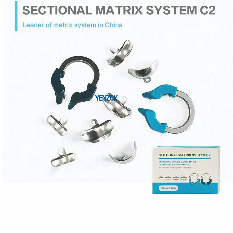 Dental Sectional Matrix System 100pcs Sectional Matrix Band with 2pcs Metal Spring Clip C2 Autoclave Dental Materials