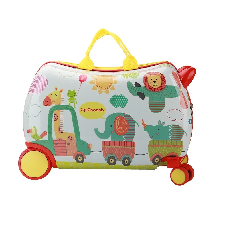 Multifunctional Sitting and  Children\'s Cycling  Cartoon Luggage Universal Wheel Suitcase Gift Baby Riding Box