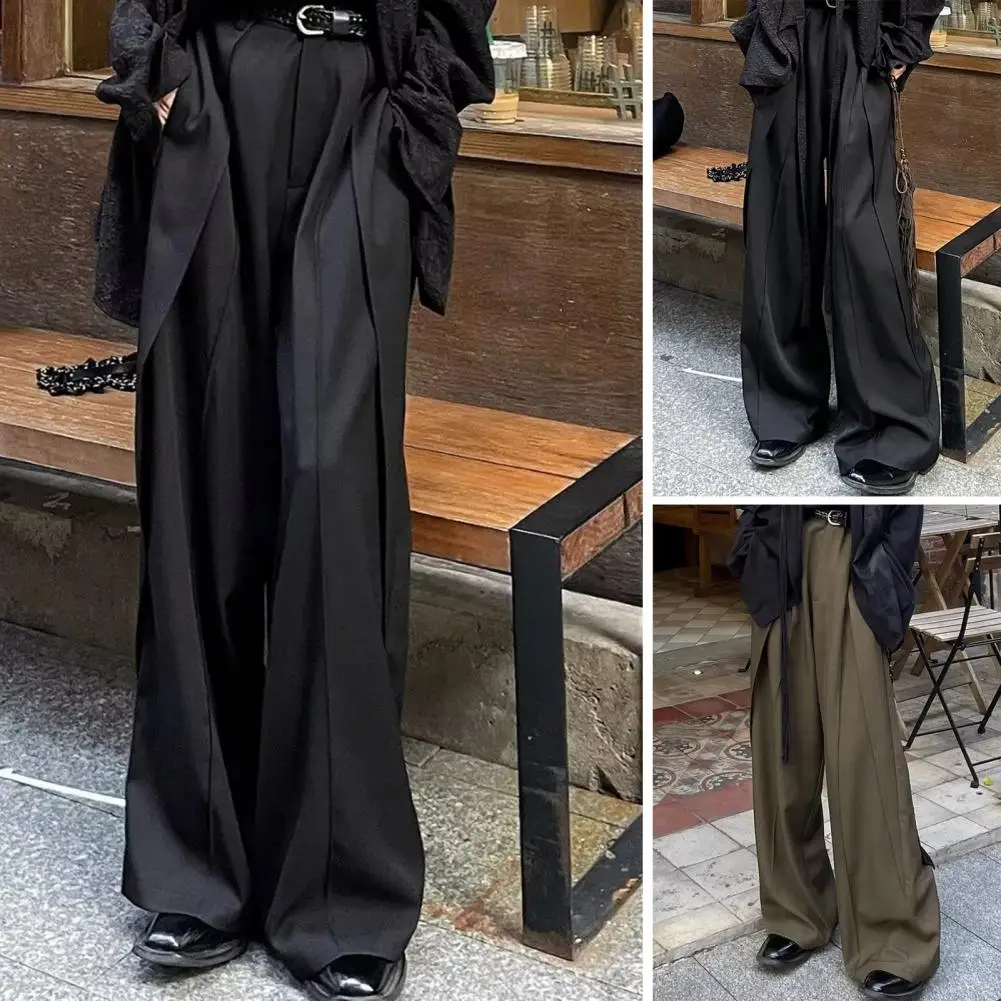 

Men Suit Pants Wear-resistant Men Pants Retro Hop Streetwear Baggy Patchwork Suit Pants Wide Leg Floor Length Trousers for Men