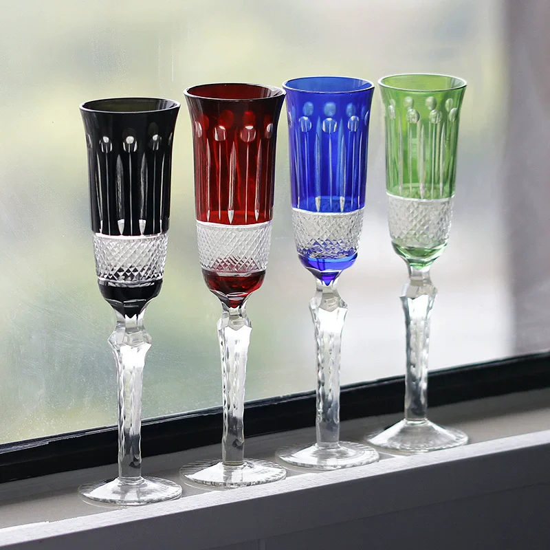 140ml Crystal Flute Champagne Glasses Multicolor Wine Glass Cup Handmade Hand Carved Edo Kiriko Wedding Gift With Gift Box
