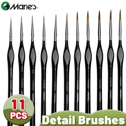 11pcs Marie's Fine Paint Brush Set, Miniature Detail,Nylon Hair Kit for Acrylic,Watercolor,Craft,Models,Mini Figure,Rock