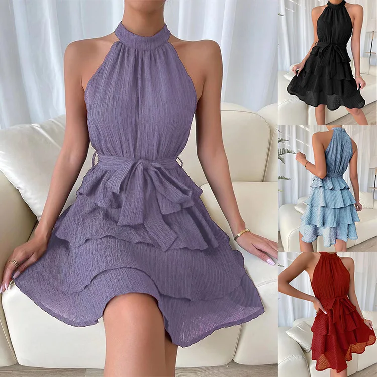 New Women's Patchwork Sleeveless Ruffle Dress Dresses for Women Evening Dresses Elegant Dresses for Women's Summer Dress