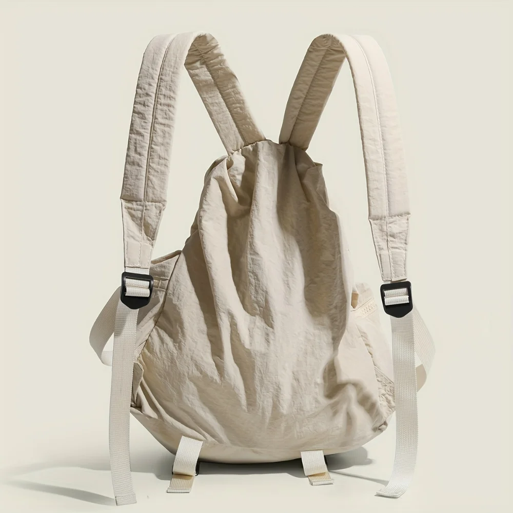 

Nylon Pleated Backpack, Solid Color Drawstring Rucksack, Lightweight Travel Schoolbag