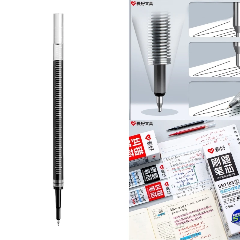 0.5mm Gel Inks Pens Rollerball Inks Straight Liquid Gels Pen Roller Pen Refill Writing Liquid Inks Quick-Dry Pen Refills K1KF