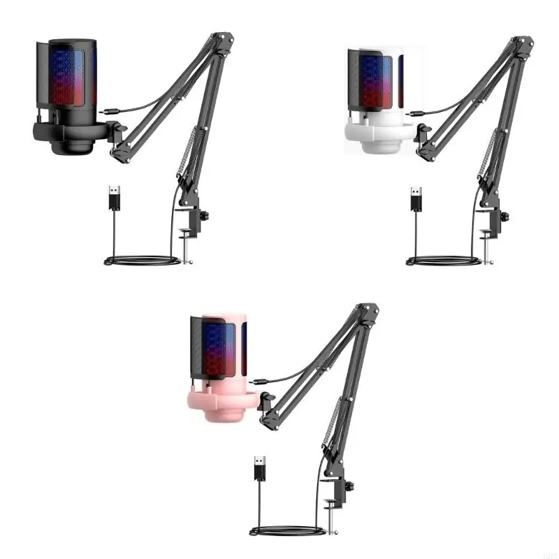 12pc PC Gaming Microphone 360 درجة قابلة للتعديل مع ذراع مرنة وضوء LED #1