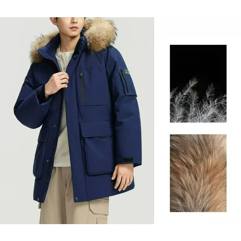 

Luxury Men Down Jacket Outdoors Skiing Constant Temperature Warm Coat Detachable Fur Collar Hood Soft Lightweight Winter Jackets