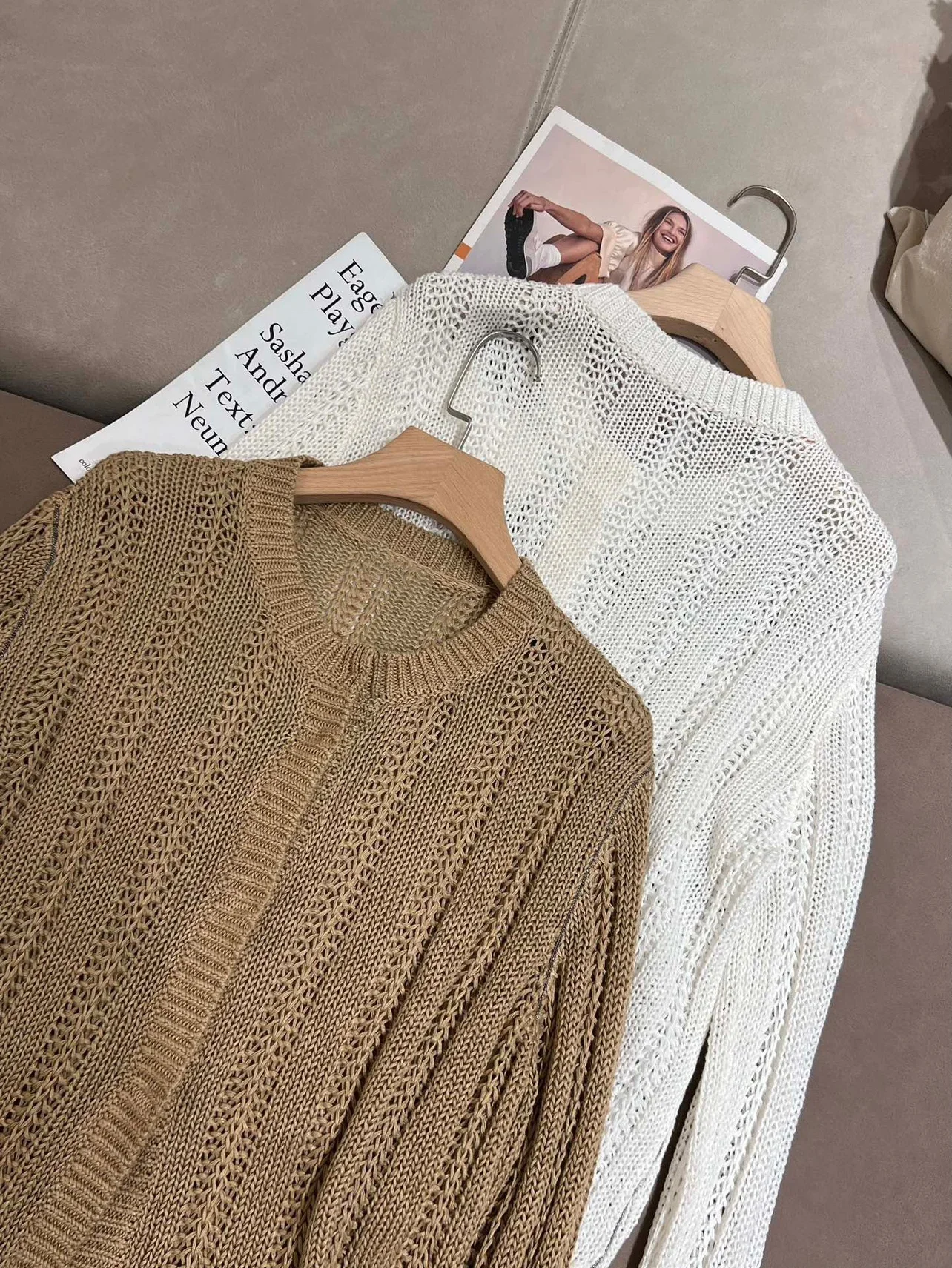 Cardigan en lin léger pour femme, haut fin, manches longues, pull creux, vêtements féminins, été B * C