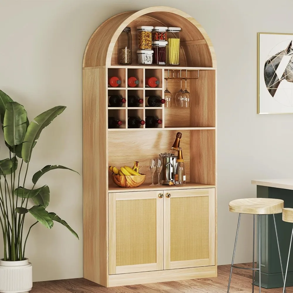 

71" Arched Wine Bar Cabinet with Storage, Tall Wine Storage Cabinet with Open Shelves & Doors, Customized