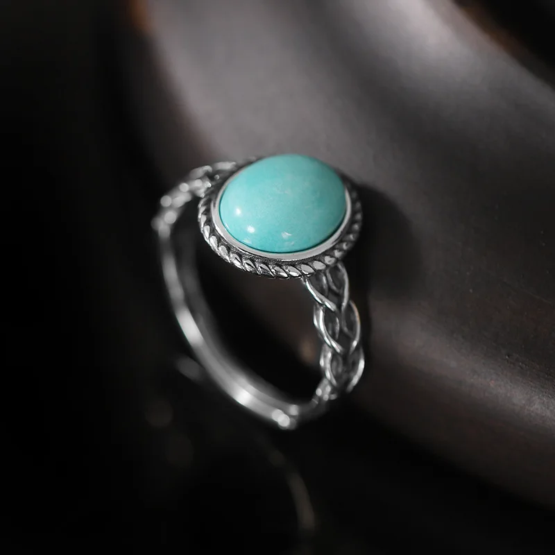 Hotan Jasper Women Inlaid Marcasite Ring Retro Openwork Texture Flowing Water S925 Ring