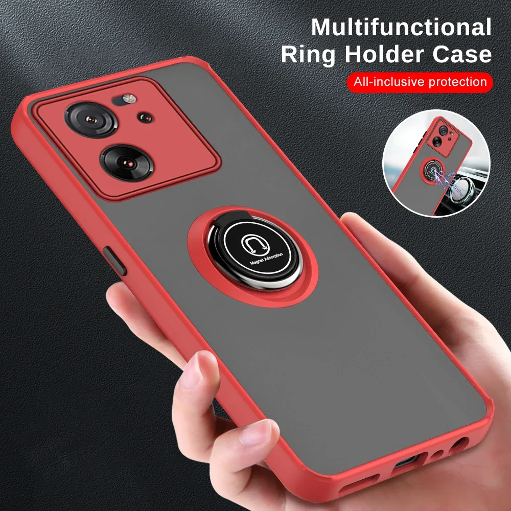 For Xiaomi 13T Pro Case Car Magnetic Holder Matte Shockproof Cover Xiomi Mi 13TPro Xaomi 13 T 5G Camera Protect Ring Stand Coque