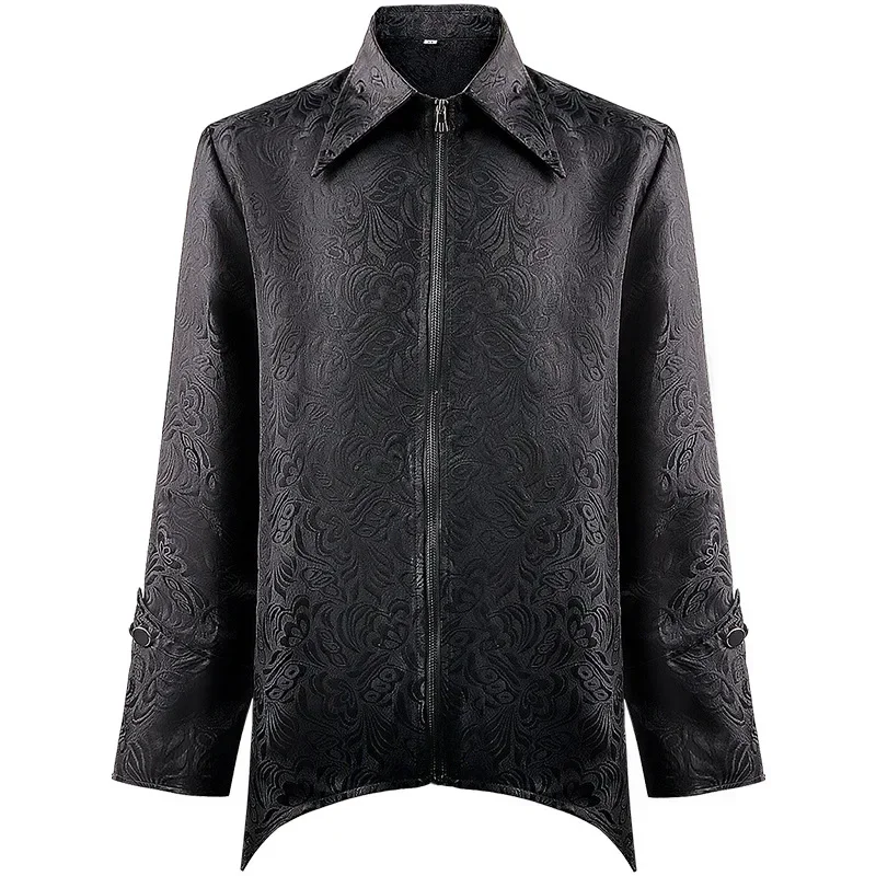 

New Medieval Coat Men's Jacquard Pattern Vintage Zip Lapel Clothing