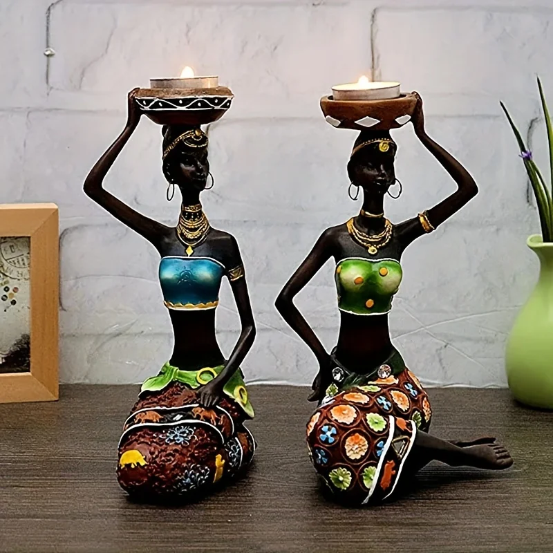 Candle Holders African Women Decor For Table Desk Decorative Dining Room Candleholder Sculptures Resin Candlestick Vintage