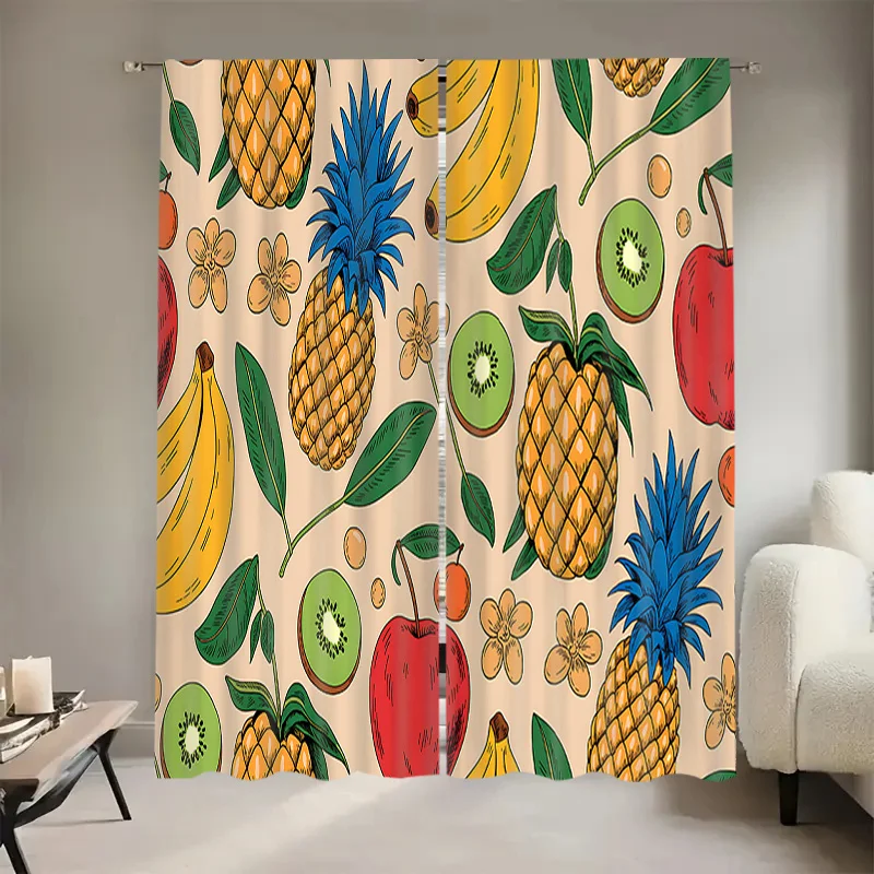 Tropical Fruit Curtains Set of 2 Polyester HD Print Rod Pocket Light Filtering for Living Room Bedroom