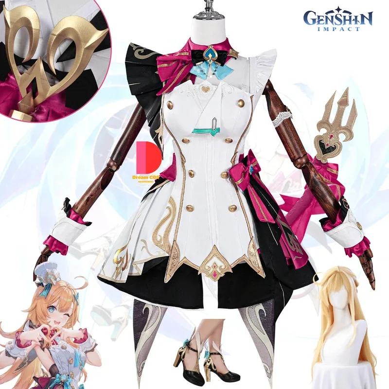 

Игра Genshin Impact Escoffier, новый аниме-костюм для ролевых игр, высокое качество, милое платье, хвост для женщин, вечерние парики, комплект обуви