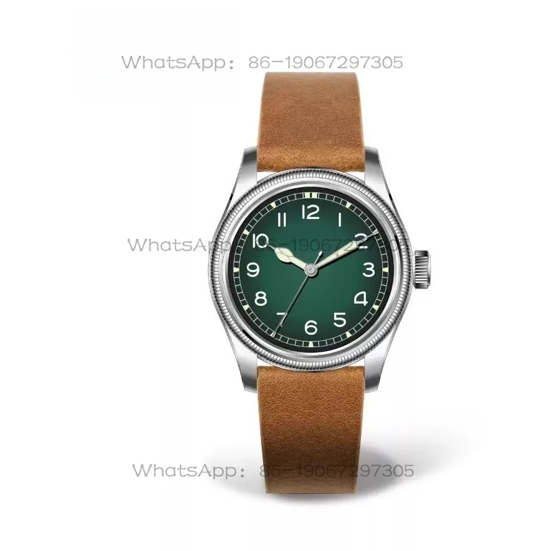 38Mm retro pilot large crown coin pattern mechanical watch leather luminous waterproof