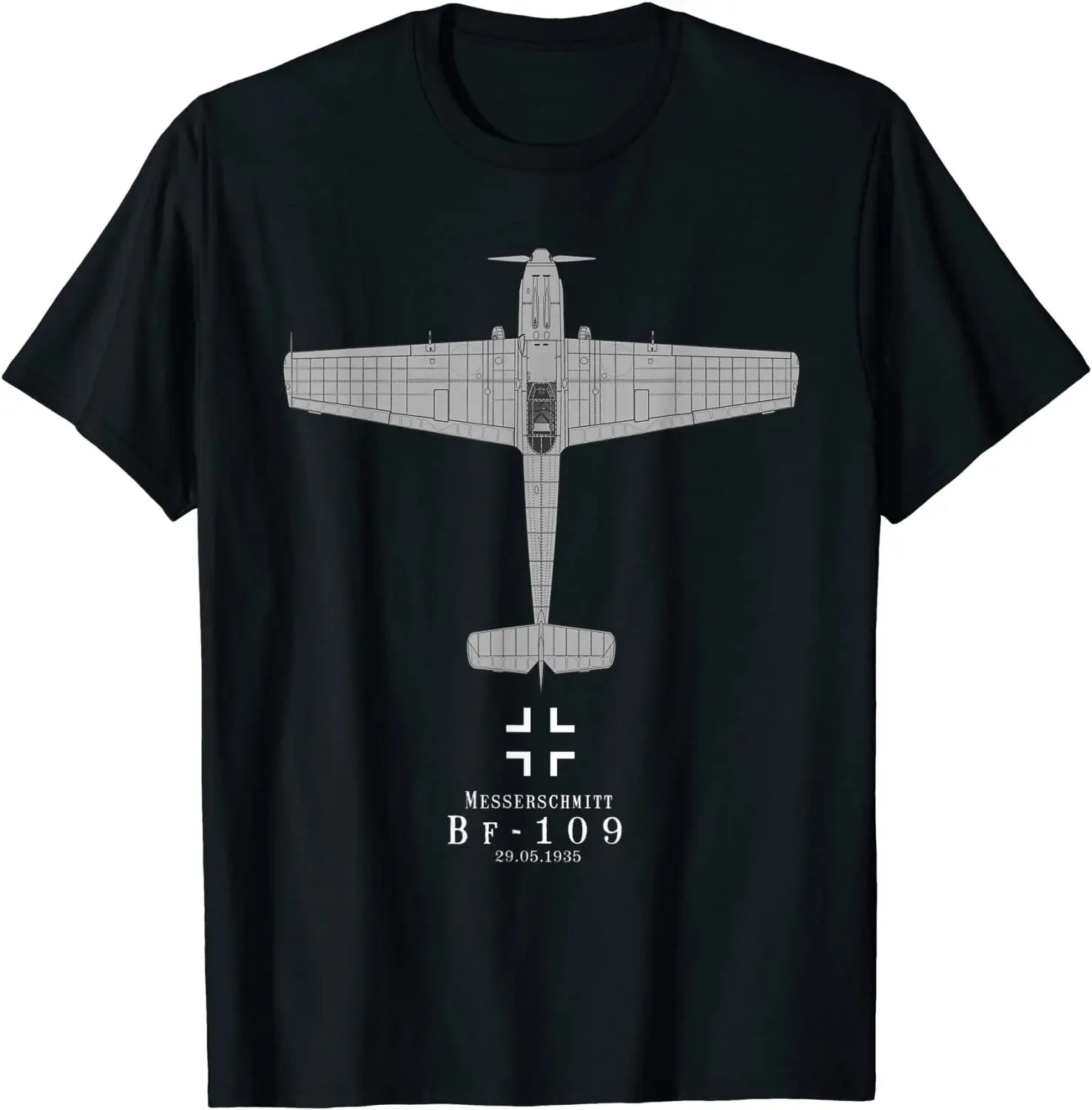 

Bf-109 Tech Drawing WWII German Luftwaffe Airplane Men T-shirt Short Casual 100% Cotton Shirts