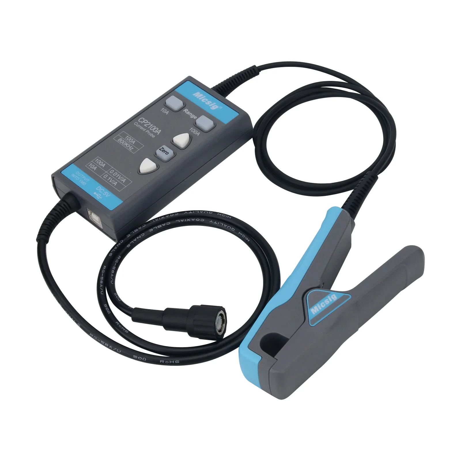 Micsig CP2100B 2.5MHz 10A/100A USB Powered AC DC Current Probe Electronic Measuring Instrument BNC Interface for Oscilloscopes