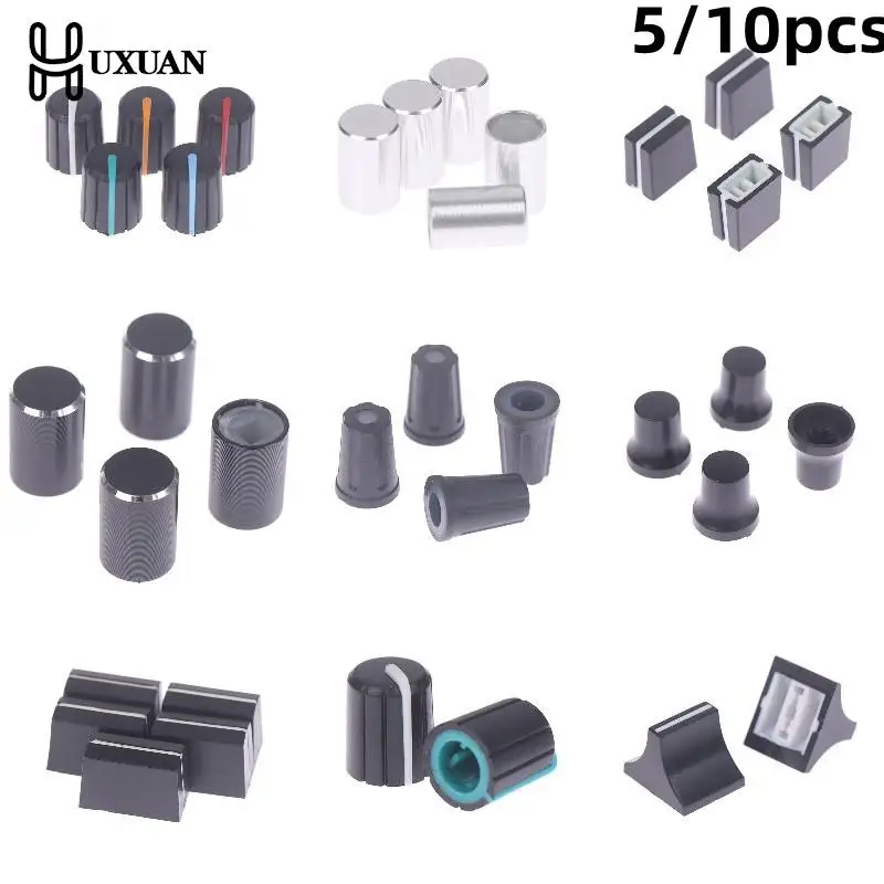 5/10 Potentiometer Knob 6mm Shaft Hole Dia Plastic Threaded Knurled Potentiometer Knobs Caps Switch Accessories