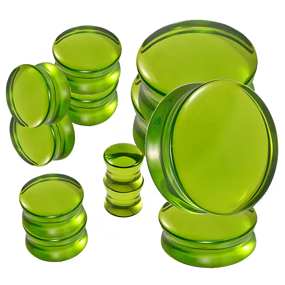 1PC Natural Glass Double Flared Ear Plugs Ear Tunnel Gauge Green Glass Ear Expander Weight Body Piercing Jewelryng Jewelry