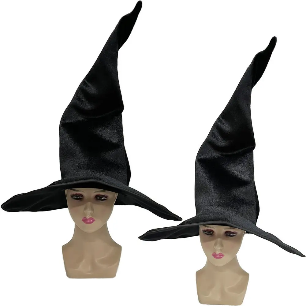 

Funny Black Extended Velvet Wizard Hat Headpiece Large Wizard Hat H60cm Party Halloween Props