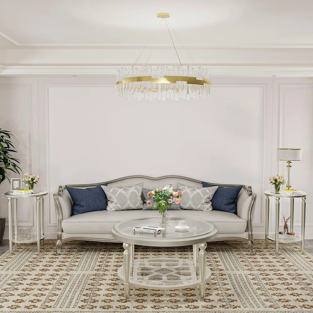 원형 유리 커피 테이블 - 32 선버리 스타일, 가볍고 세련된 거실 및 다이닝룸 장식 가구